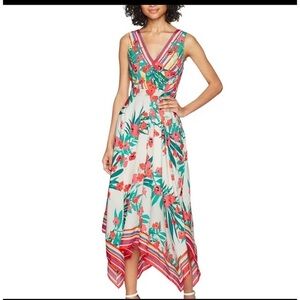 Vince Camuto Outfitters Asymmetrical Floral Dress - Pink and Green